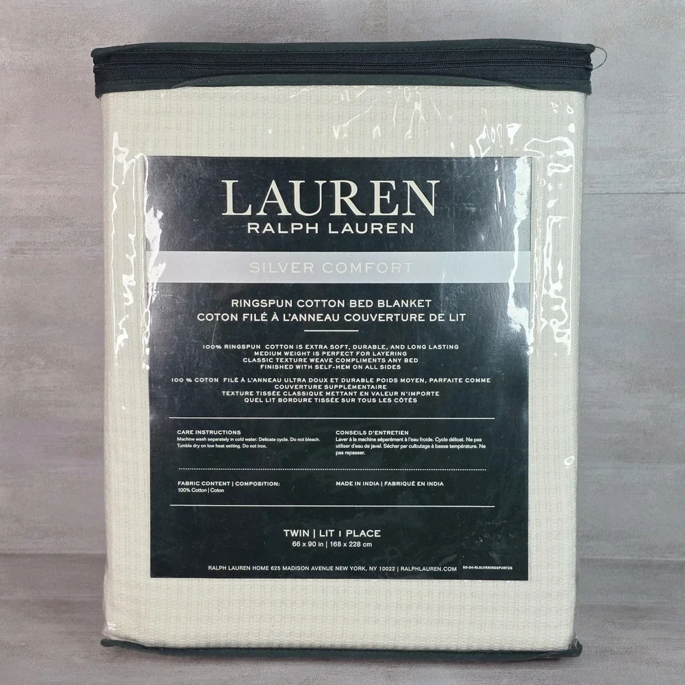 Lauren Ralph Lauren Silver Comfort Twin Ringspun Cotton Bed Blanket White